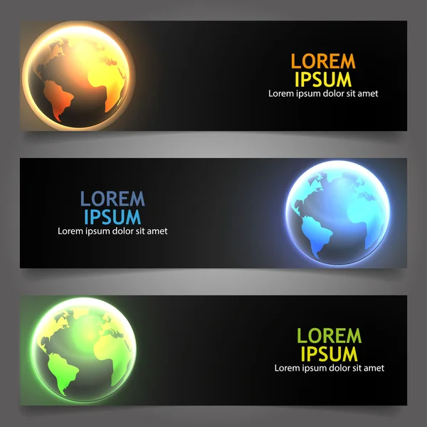 Trois brillant éclairage Globes en-tête . — Image vectorielle