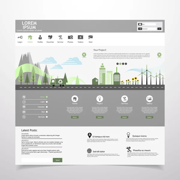 Flat eco city sur Flat Website Template Design — Image vectorielle