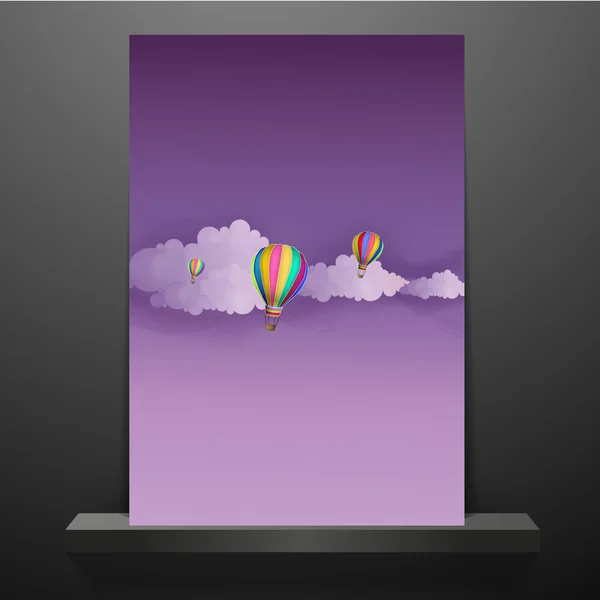 Hete lucht ballonnen hoog in de lucht Cover of brochureontwerp — Stockvector