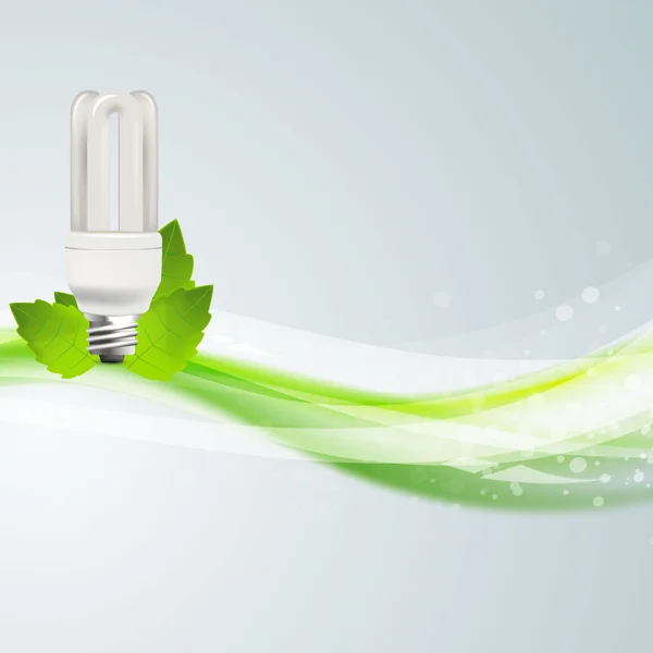 Energie-efficiëntie lamp, op groene golven, Eco achtergrond. — Stockvector