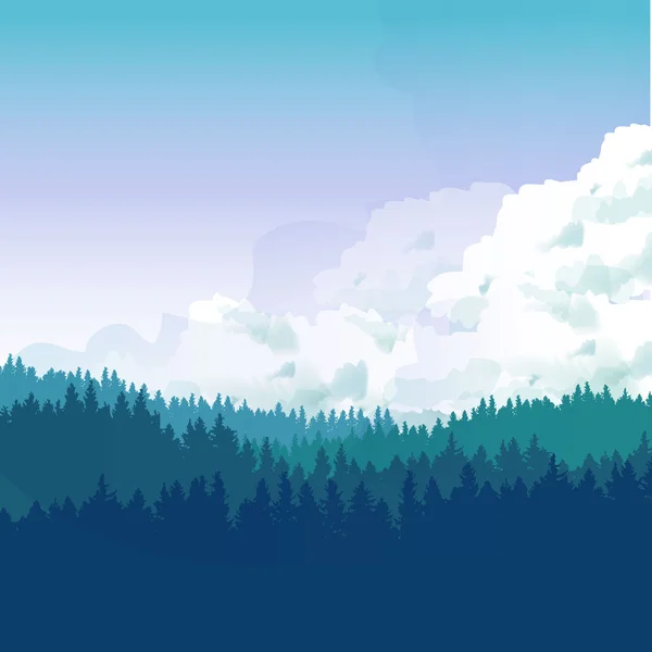 Manzara Illustraion Hills iğne yapraklı ağaç.