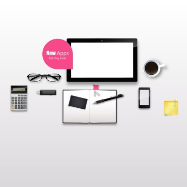 Resepsiyon natürmort gerçekçi vektör tablete