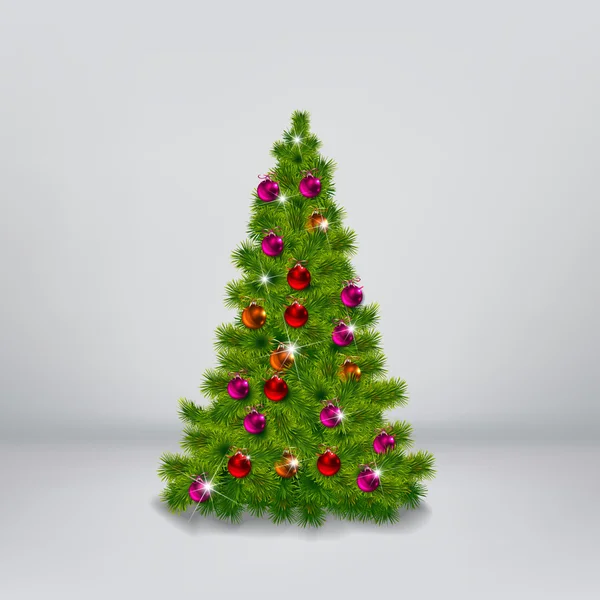 Decorated Christmas tree realistic — Stock Vector