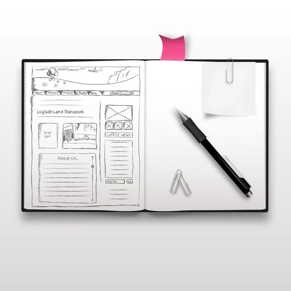 Webové stránky skica na notebook — Stockový vektor