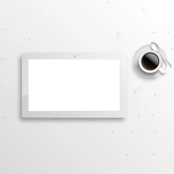 Білий планшетний ПК на білому бізнес фоні, і кава . — стоковий вектор