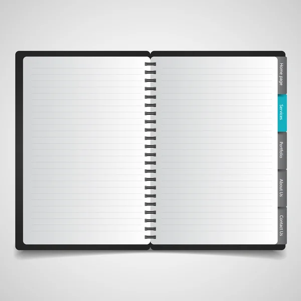 Cuaderno abierto con páginas en blanco — Vector de stock