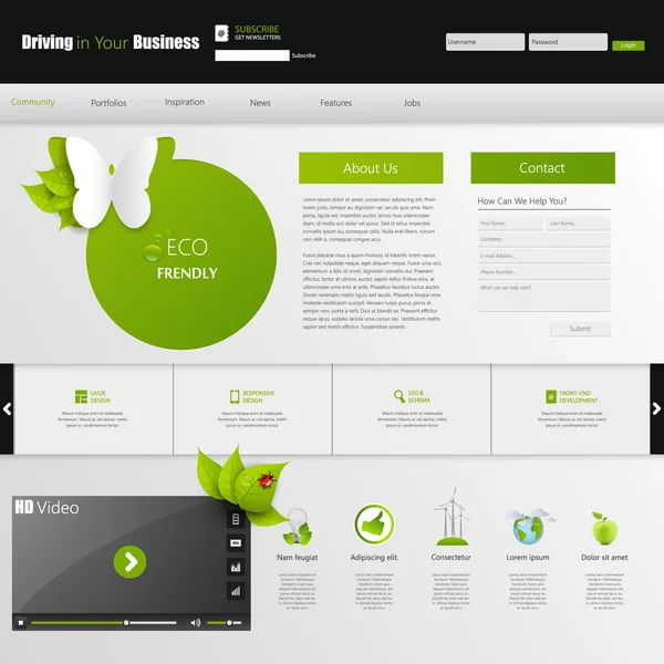 Eco Website Template Design, — Stockvector