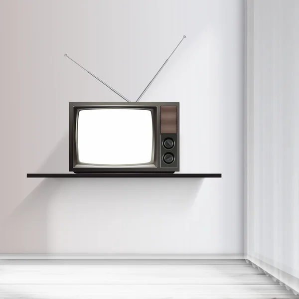 Interior y televidion retro en blanco — Vector de stock