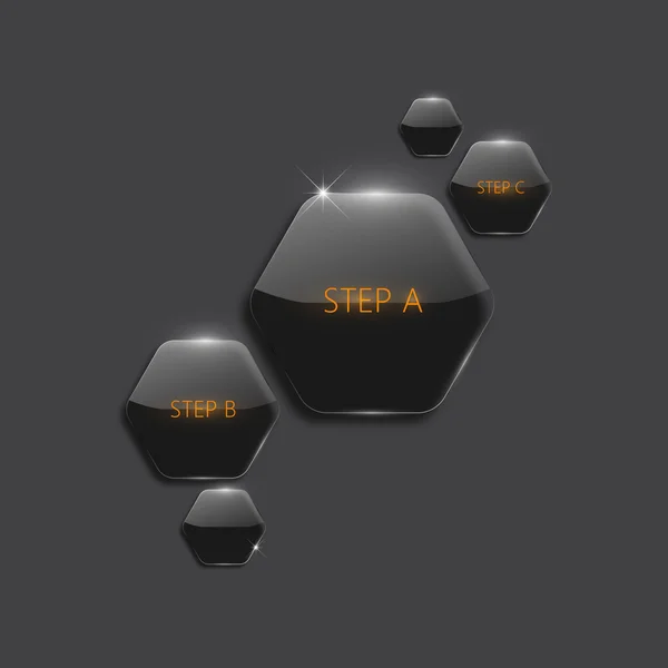 Moderna 3d svart sexkantiga infographic lådor. — Stock vektor