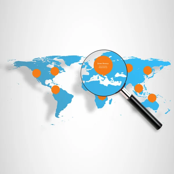 Világ Térkép nagyítása célzás. — Stock Vector