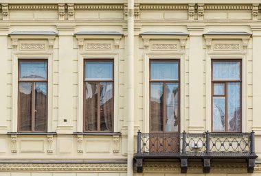 Bir satır ile balkon cephe ofis binası içinde pencere eşiği