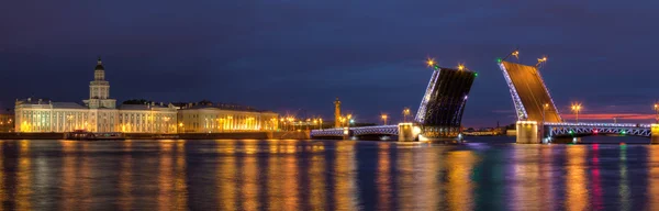 Gece görünümü açık Palace Bridge ve Neva Nehri — Stok fotoğraf