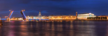 Gece görünümü açık Palace Bridge ve Neva Nehri