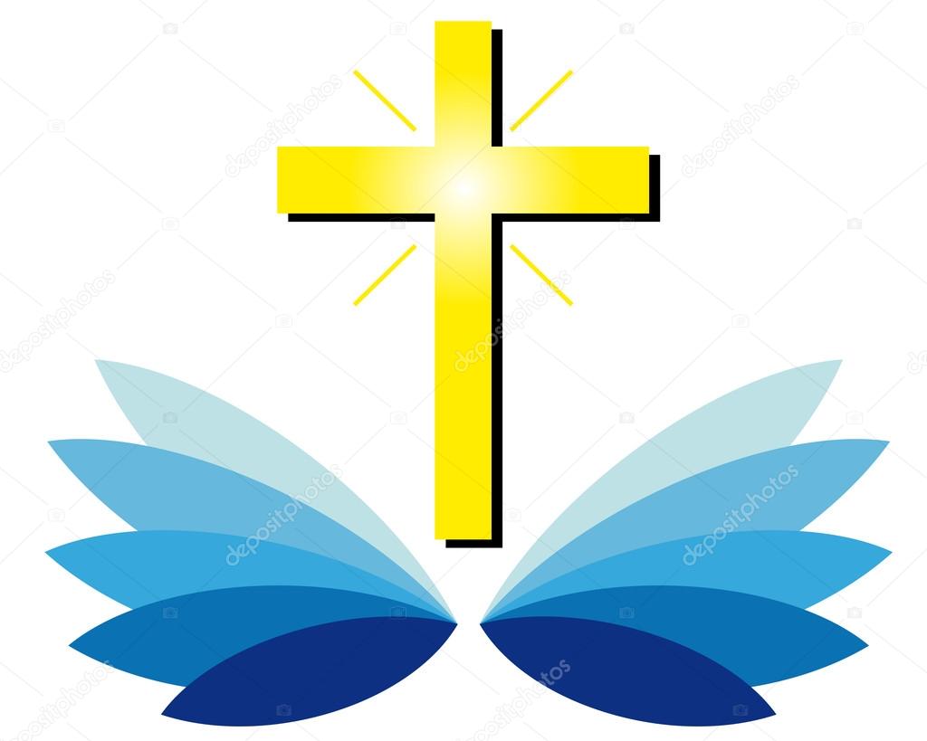Christian cross on blue leaf