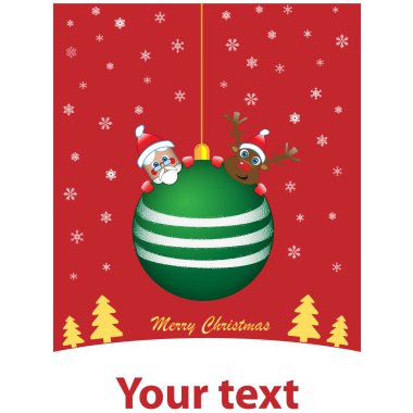 Noel Baba ve rudolf kırmızı zemin üzerine yeşil Noel top