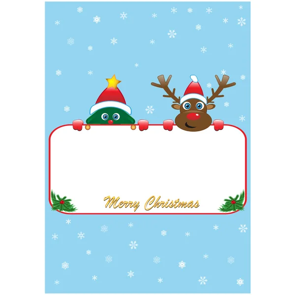 Cartaz de Natal com árvore e rudolf — Vetor de Stock