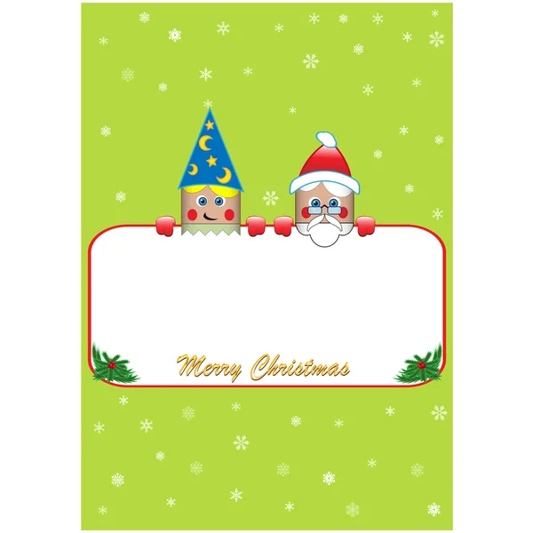 Cartaz de Natal com elfo e santa — Vetor de Stock