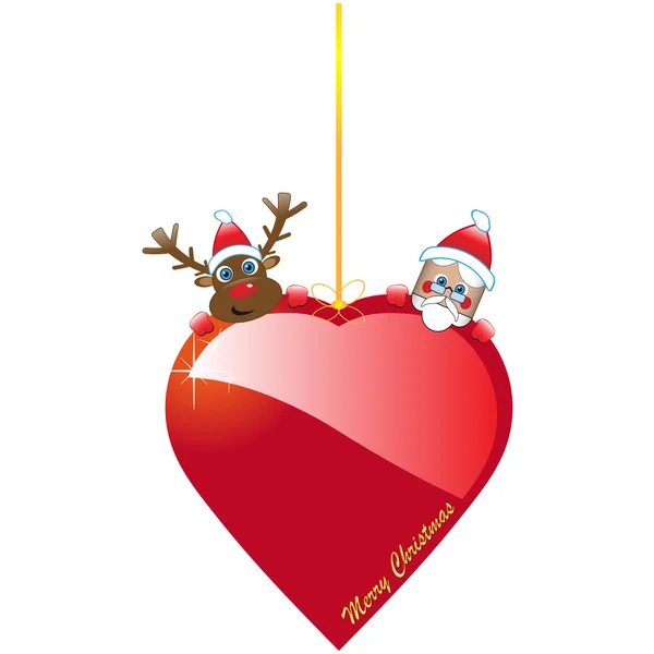 Corazón de Navidad con Papá Noel y Rudolf — Vector de stock