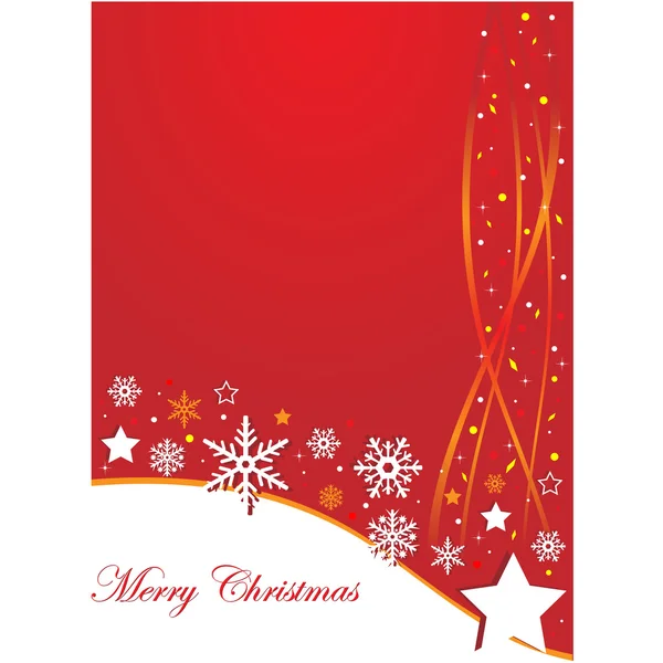 Postal roja de Navidad con copo de nieve y strars y rayas — Vector de stock