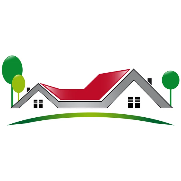 Kırmızı çatı ve ağaçlar ile iki simge ev