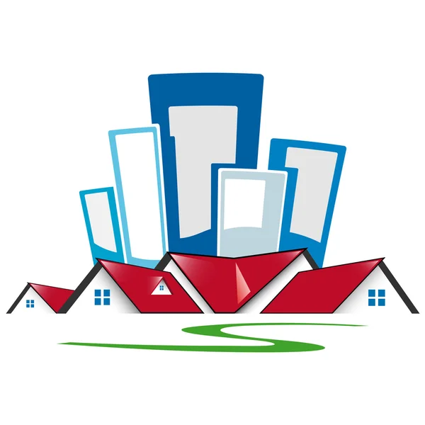 Icono de ciudad azul con casas — Vector de stock