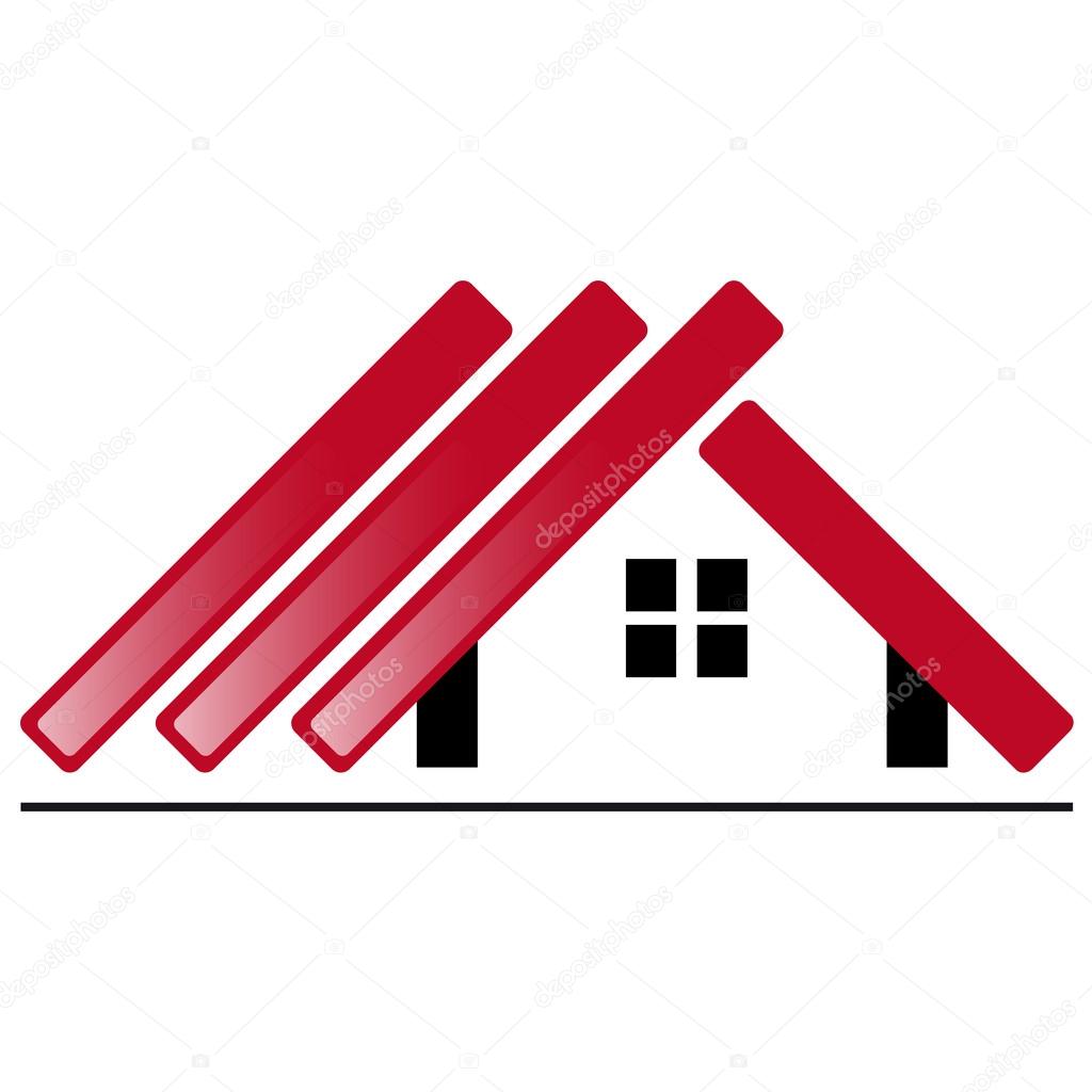 Icon house with three red roof on left