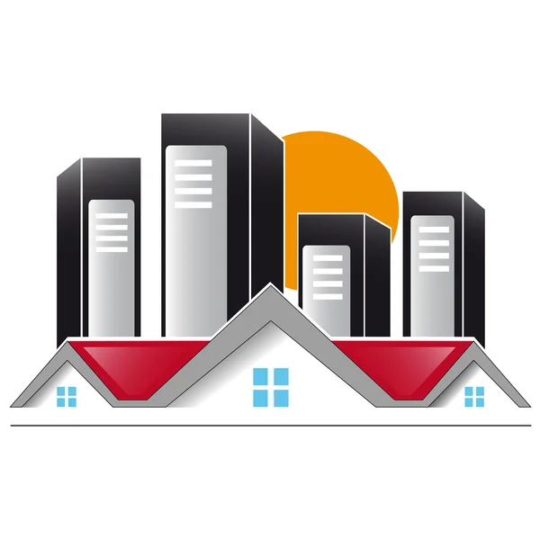 Huis logo met stad naast — Stockvector