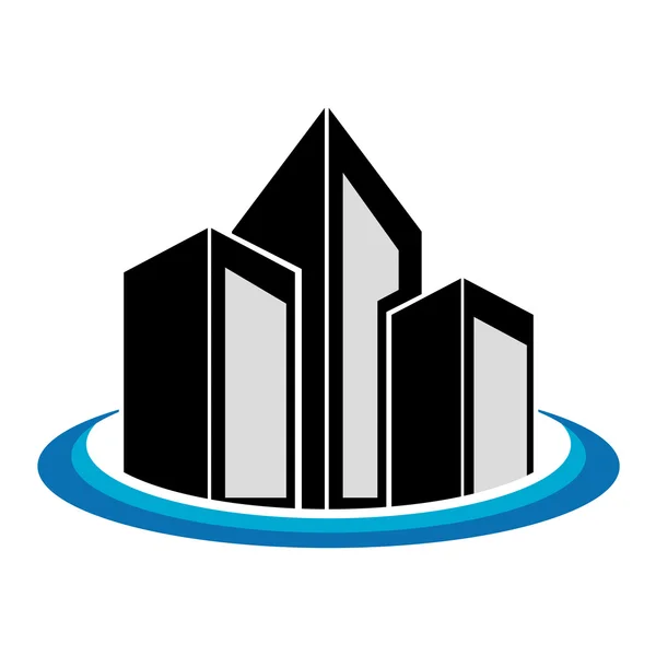 Mavi daire ile simge soyut gökdelen