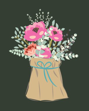 Kaprisli elle çizilmiş çiçek buketi vektörü