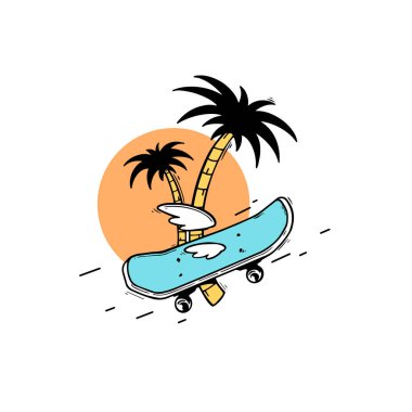 Kanatlı ve palmiyeli kaykay