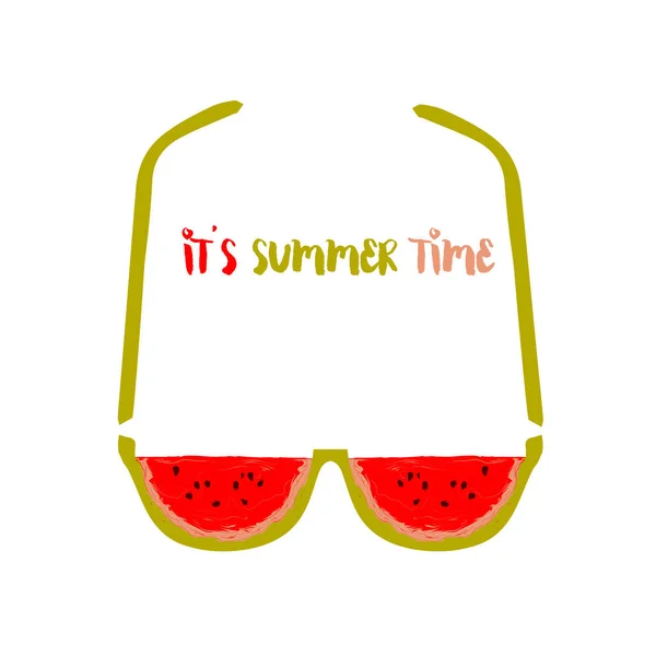 Sommartryck med vattenmelonskiva och slogan — Stock vektor