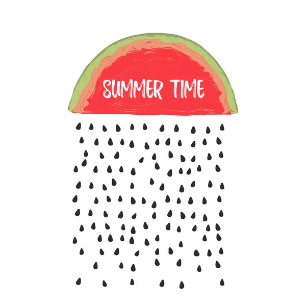 Impressão de verão com fatia de melancia e slogan — Vetor de Stock