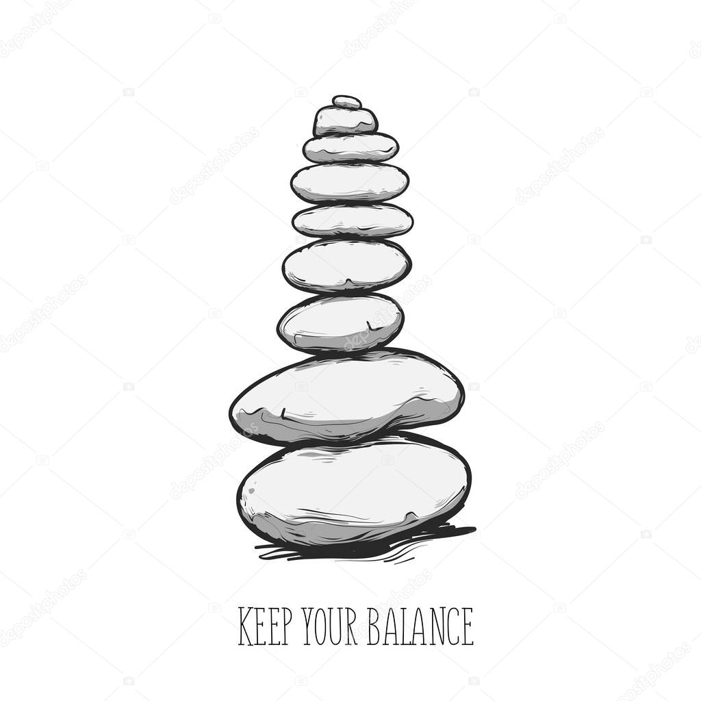 Zen stone balance, peaceful concept, flat vector illustration