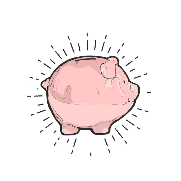 Sparschwein-Zeichen, Geld-Emblem, flache Vektorkunst — Stockvektor
