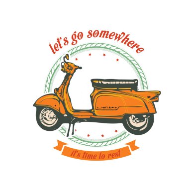 Eski turuncu scooter, vektör amblemi, el grafikleri