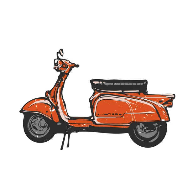 Scooter rojo viejo, emblema del vector, gráficos de la mano — Vector de stock