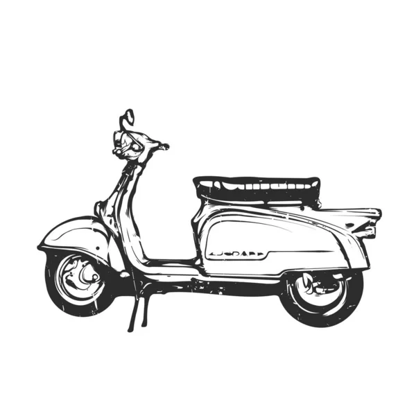 Gammal scooter, vintage vektor emblem, handgrafik — Stock vektor