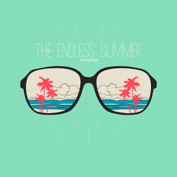 Sunglasses with reflection of the palm trees — Stock Vector