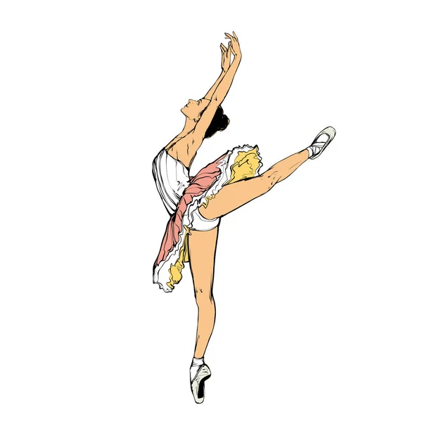 Νεαρή μπαλαρίνα ποζάρει, χορεύτρια μπαλέτου, διανυσματική τέχνη — Διανυσματικό Αρχείο