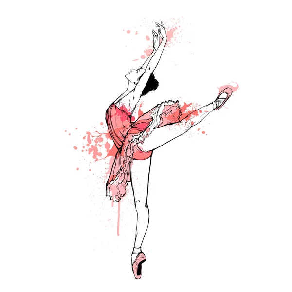 Młoda baletnica pozowanie, tancerka baletowa, sztuka wektorowa — Wektor stockowy