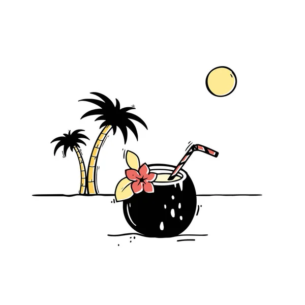 Cóctel de coco con palmera, emblema de verano — Archivo Imágenes Vectoriales