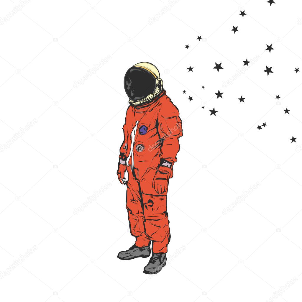 Astronaut full body, realistic vector drawing
