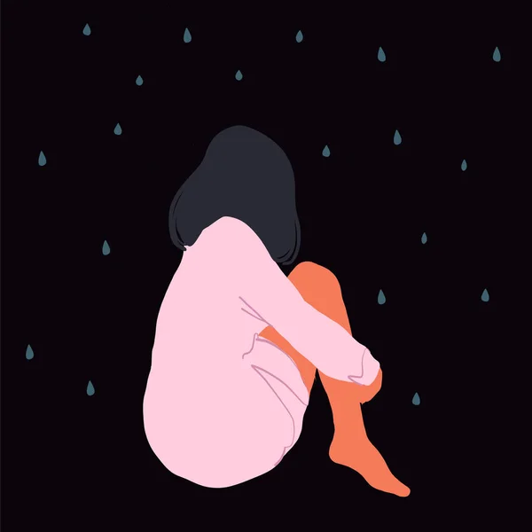 Triste et solitaire jeune femme, trouble mental — Image vectorielle