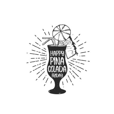 Pina Colada kokteyl amblemi, düz vektör sanatı.