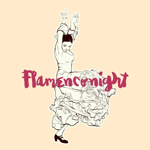 Noite de flamenco, menina espanhola dança um flamenco —  Vetores de Stock