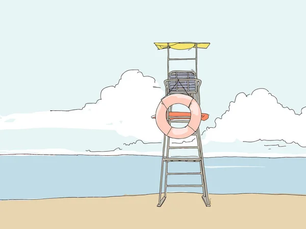 Torre de observación en la playa, dibujo a mano — Archivo Imágenes Vectoriales