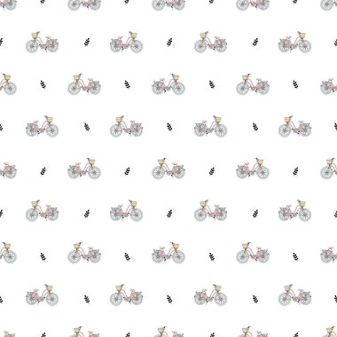 Şehir bisikleti pürüzsüz desen, el çizimi grafik