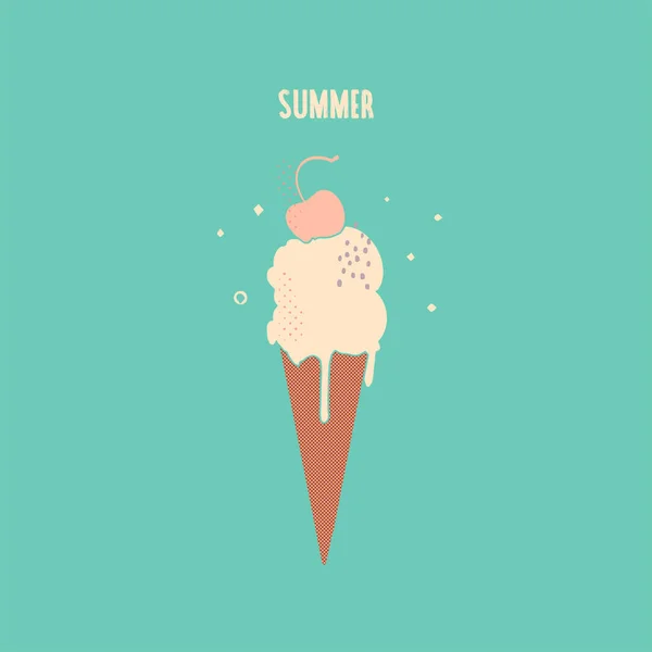 Ice cream cone with cherry, vector illustration — Stock Vector