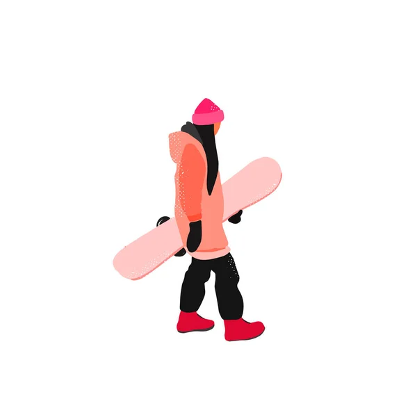 Ходячая сноубордистка в модном плоском стиле — стоковый вектор