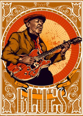 Yaşlı blues 'cu gitar çalıyor.